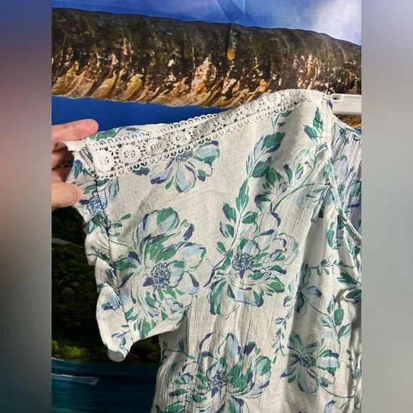 Como Vintage Gauze Lightweight Lace Ruffle Floral Top - Picture 4 of 6